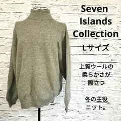 ウール100％ グレー タートルネックニット 日本製 上品な質感 L シンプル