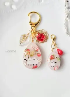 〈２点セット・Strawberry〉シマエナガのバッグチャーム＆ミニチャーム