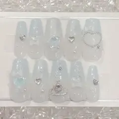 ネイルチップ　ちゅるん　水色 スナ系　ワンホン　フレンチガーリー 推しネイル