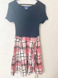 BLUE LABEL 半袖Vネックチェック柄ワンピース