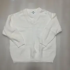 UNIQLO アイボリー Vネック リブ編みニット