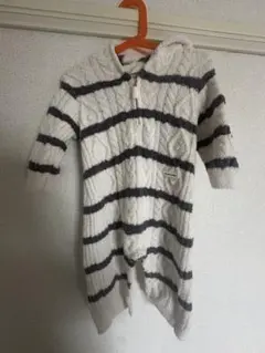 フード付きストライプロンパース