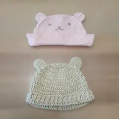 【新品】クマ耳付きベビー帽子 ピンク・ベージュ