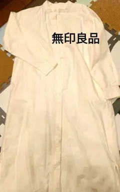 【無印良品】M スタンドカラー　バンドカラー　ロングシャツワンピース　カポック混