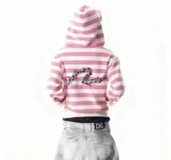 ピンクと白のストライプパーカー ボーダー y2k Mサイズ CH2 MUSIC KNIT STRIPPED ZIP UP （M） - メルカリ