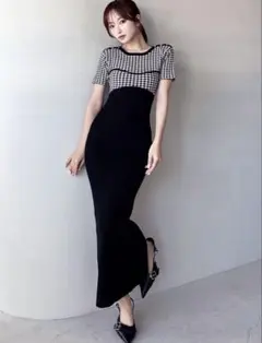 resexxy ハウンドトゥースバイカラーニットワンピース