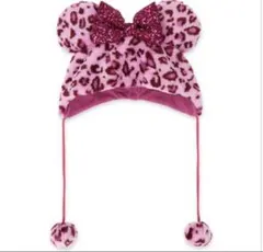 ミニーマウス　ピンクヒョウ柄　ファンキャップ