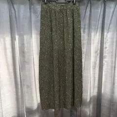 花柄プリーツスカート Mサイズ オリーブグリーン