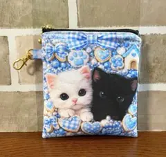 ハンドメイド　ミニポーチ　猫ちゃん(水色)