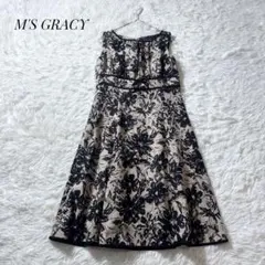 美品✨エムズグレイシー 近年 カメリアプリントワンピース 花柄 リボン エムズグレイシー ウール ワンピース 花柄 リボン ニット