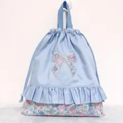 入園入学　セット　レッスンバッグ　上履き袋　体操着袋　水色　女の子　3点　花柄
