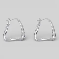 ビッグスクエア　シルバーフープピアス　S925刻印【両耳セット】