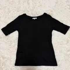 グローバルワーク　リブトップス　五分袖　黒【M】Tシャツ　シンプル