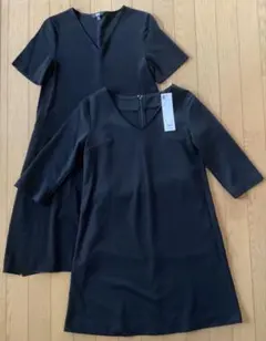 ¥2,790黒Sワンピース2点セットGU Aライン&ユニクロクレープ