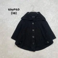 &byP&D/ニットポンチョ/38/ブラック/ウール混/厚手/ショールカラー