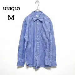 ユニクロ　長袖シャツ　М　青　白　ストライプ　メンズ　胸ポケット　342