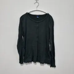 オールドネイビー ヘンリーネック長袖カットソー リブ XL 緑 コットン