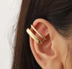 片耳 イヤリング クリップ 骨 ゴールド シンプル 2連