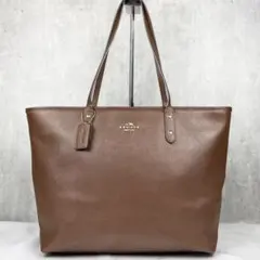 A4可 超希少 COACH レザー トートバッグ 肩掛け ロゴ金具 ファスナー