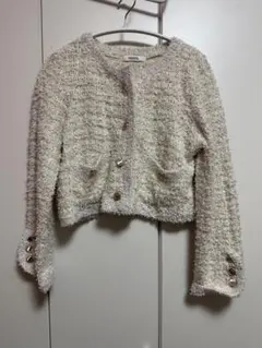 snidel ラメツイードニットカーディガン　アイボリー