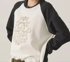 【Snap club】グラフィックラインストーンワッフルラグランロンT