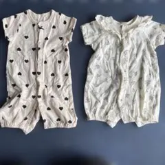 【美品】半袖ロンパース2点セット（ハート・花柄）60～70cm