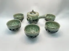 【希少・入手困難】大堀相馬焼 松助窯 二重焼 茶器揃い 急須＋湯呑5客