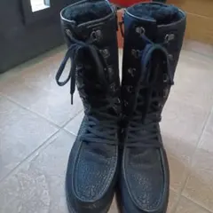 GEOX レザー ファー付き ロングブーツ ブラック。