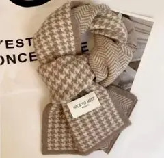 マフラー 千鳥格子柄 ヘリンボーン柄 リバーシブル風