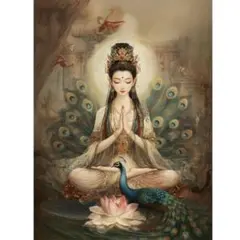 9CTクロスステッチキット孔雀と蓮の花の刺繍作成キット75×100cm