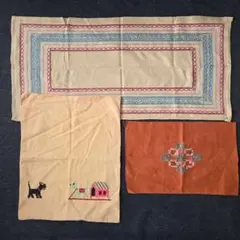 アンティーク刺繍テーブルセンター　3点