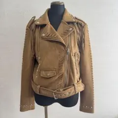 ウエスタン風フリンジデニムジャケットハトメインディゴブルー Y2K 