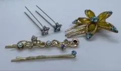 結婚式・パーティ　ヘアピンセット　花モチーフ　ブルー系