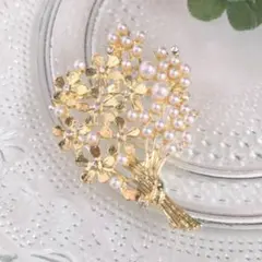 ブローチ 花束 フラワー パール ゴールド エレガント 上品 高級感 フォーマル