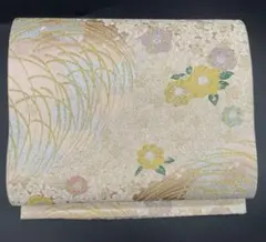 高級 正絹 袋帯 礼装 フォーマル 洒落帯　金糸　銀糸　花柄　植物　308