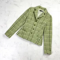 セオリー ボックスツイードテーラードジャケット アンゴラウール 黄緑2*LD29