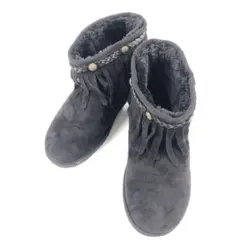 No.A-217　中古　フリンジ付きムートンショートブーツ　黒　Ｌサイズ