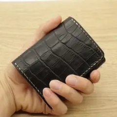 COCO様依頼品　シャグポーチ二つ折り(ブラック)牛革ワニ型押し【R-31改】 COCO様依頼品 シャグポーチ二つ折り(ブラック)牛革ワニ型押し【R-31改