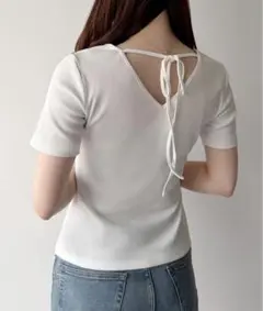 mipiarl バックリボンリブトップス