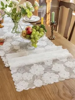 フラワーパターン レーステーブルランナー　45×180cm