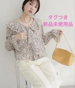 春naturalcoutureシャツラッフル衿キャンディスリーブブラウス