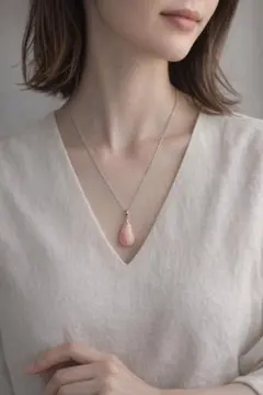 【美品】 雫型 天然石風 ペンダント ネックレス ピンク系 マーブル柄 上品