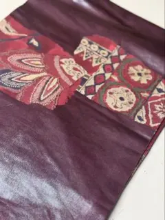 名古屋帯 紫色 花柄 幾何学模様　正絹