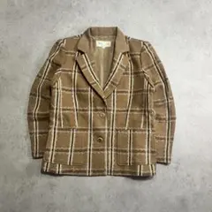Vintege テーラードジャケット ブラウン系 チェック レトロ カジュアル
