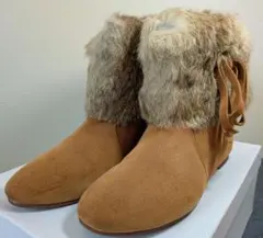 茶色 スエード ファー付きショートブーツ