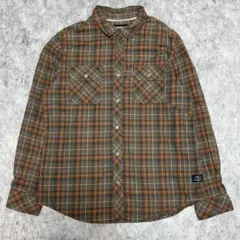 チェックシャツ 長袖 ビッグシルエット ブラウン アメカジ風 古着風 ネルシャツ