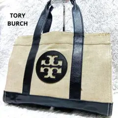 トリーバーチ　ハンドバッグ　トートバッグ　エラ　キャンバス　レザー　A4可　総柄