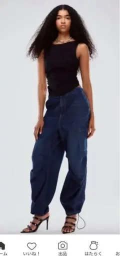 H&M 今期購入　パラシュートパンツ　ダメージ加工　デニムブルー　サイズXS