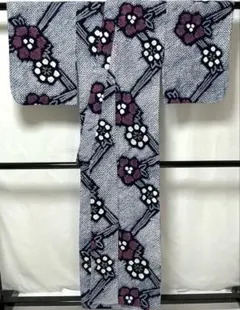 超美品　有松絞り　総絞　本染浴衣　着物　夏物　152裄64 青　麻の葉　広衿 超美品 有松絞り 総絞 本染浴衣 着物 夏物 152裄64 青 麻の葉 広衿