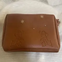 ディズニー　チップとデール　レザーポーチ　メイク　ブラウン